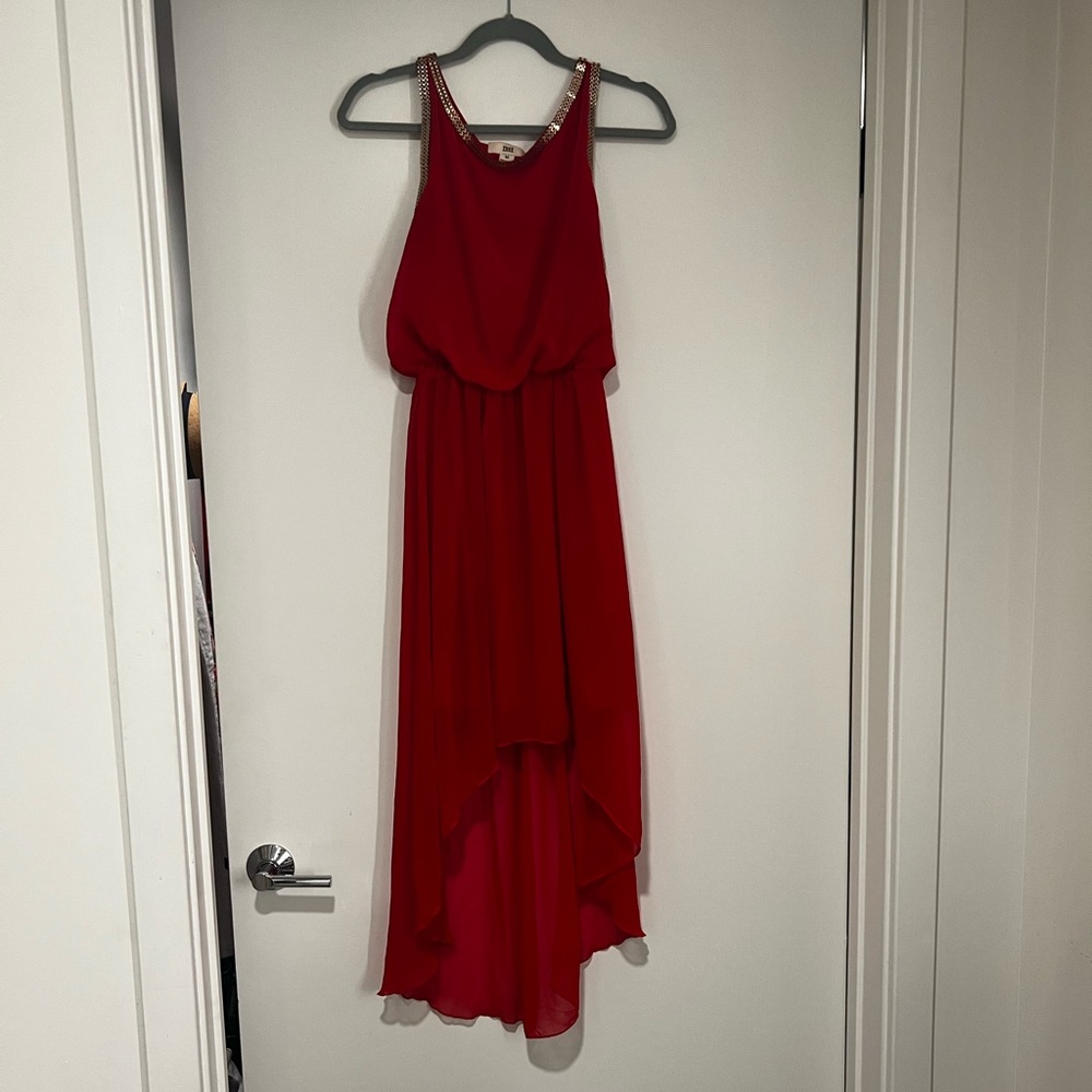 Red Dress Midi / Maxi Gold Accent high low